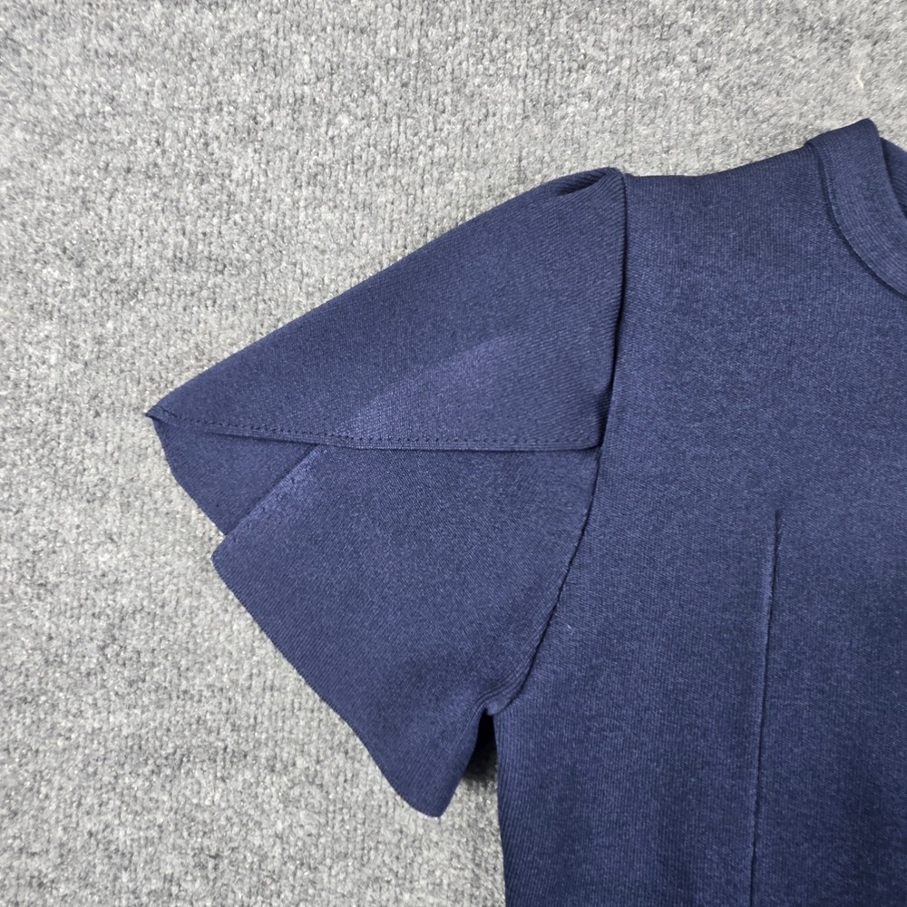 Zara Peplum Top Womens Large Navy Blue NWT Petal Sleeve Button Front Knit - Picture 6 of 8